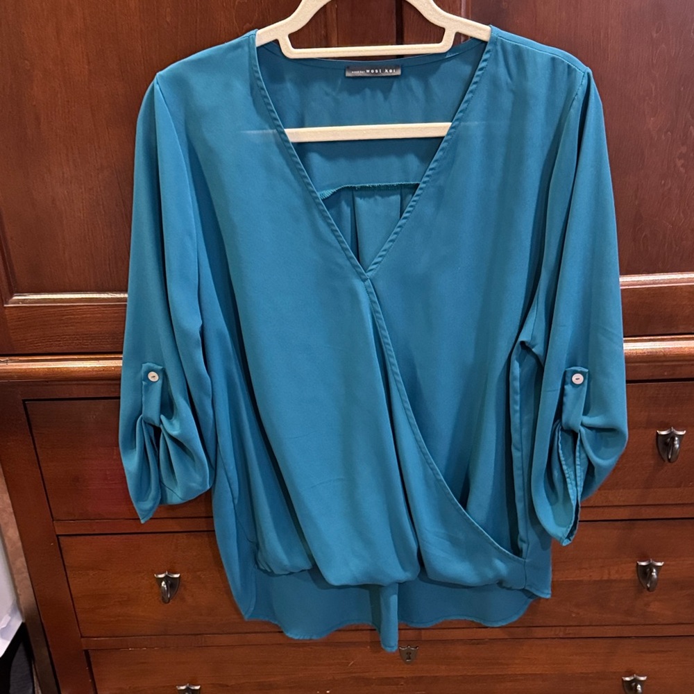 west kei Blue V-Neck Blouse